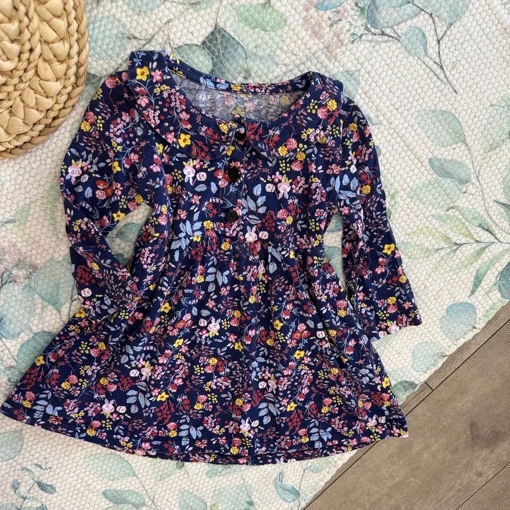 Vintage Toddler Girl’s Boho Cotton Floral Long-Sleeve Dress size 2T Fall